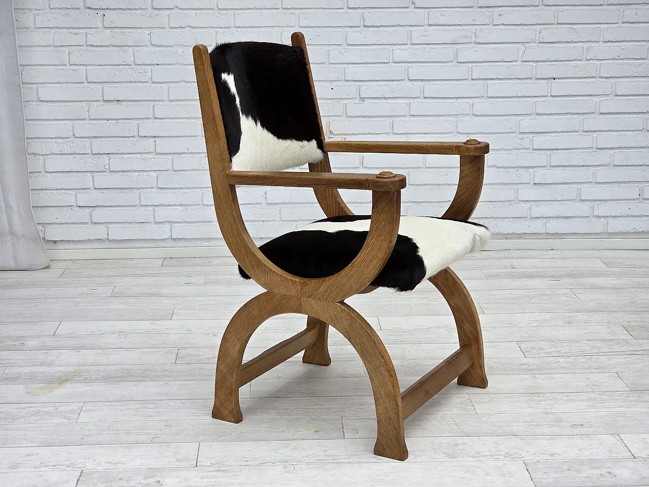 Danish highback armchair, cowhide, oak wood, 1960s 1