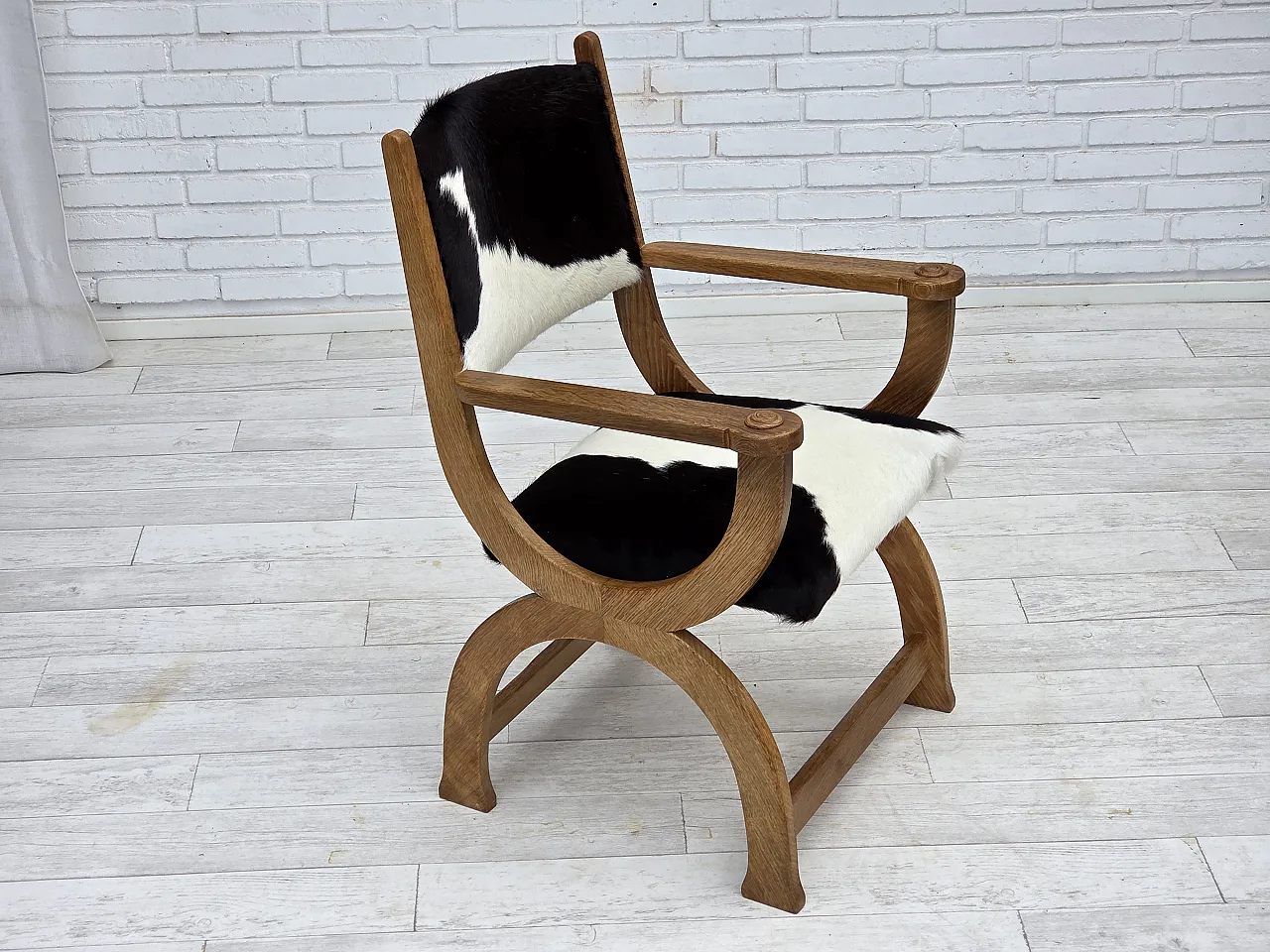 Danish highback armchair, cowhide, oak wood, 1960s 2