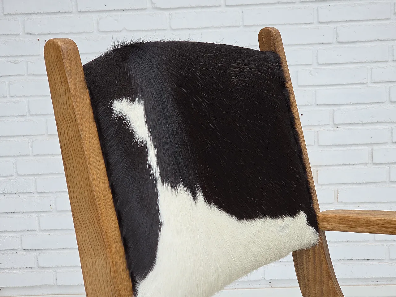 Danish highback armchair, cowhide, oak wood, 1960s 3