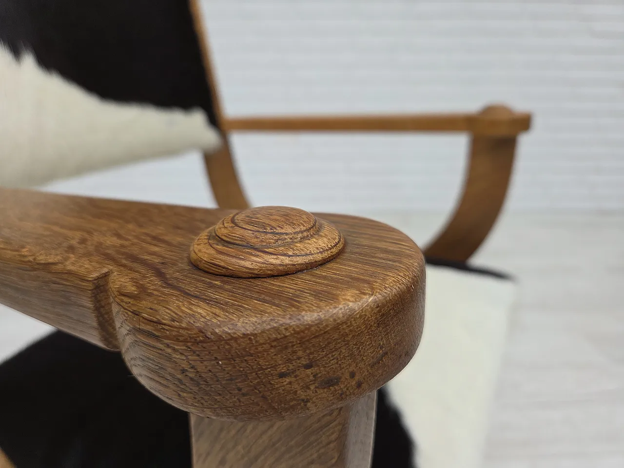 Danish highback armchair, cowhide, oak wood, 1960s 5