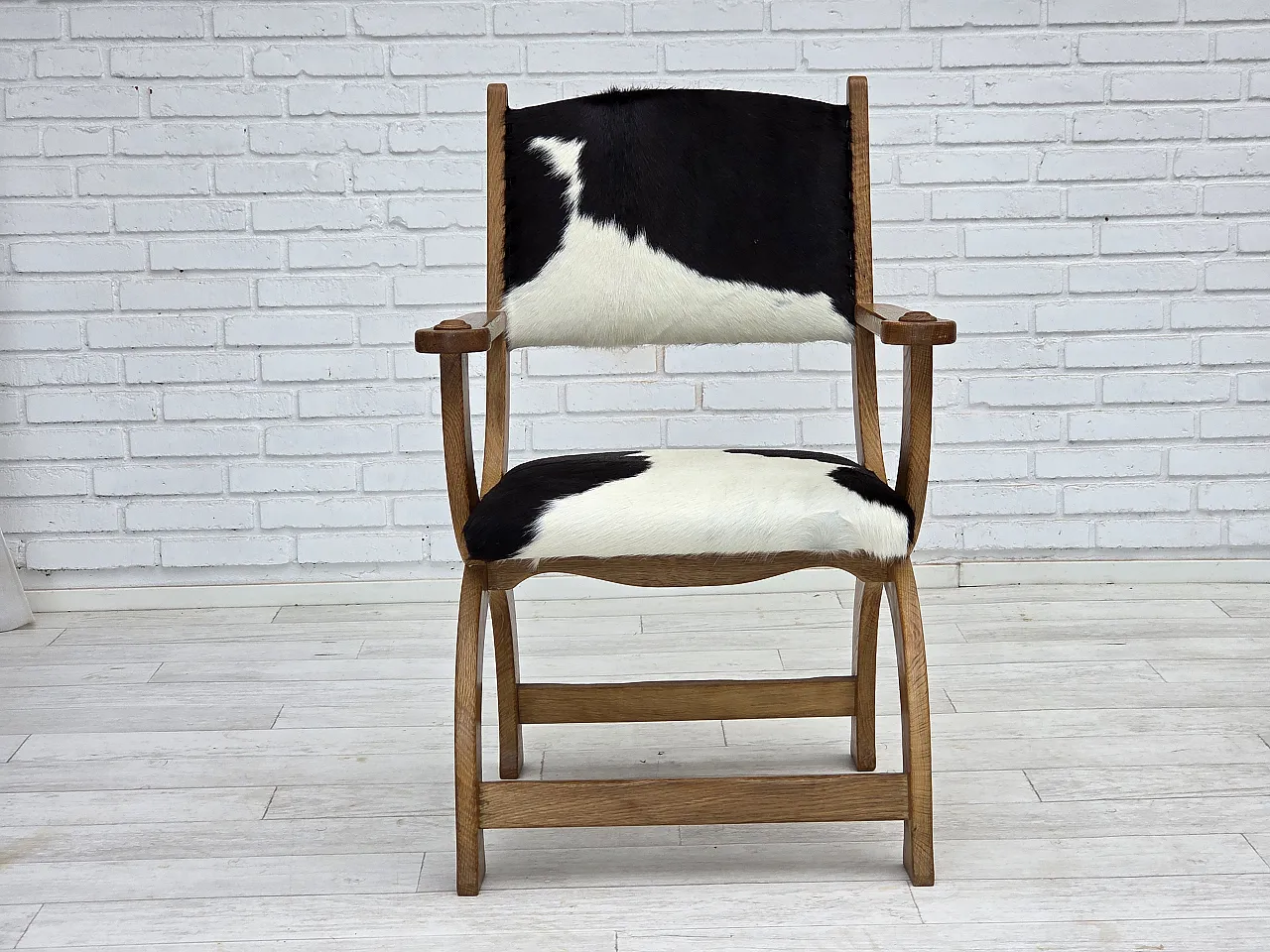 Danish highback armchair, cowhide, oak wood, 1960s 8