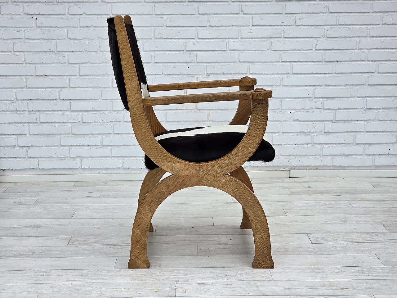 Danish highback armchair, cowhide, oak wood, 1960s 9