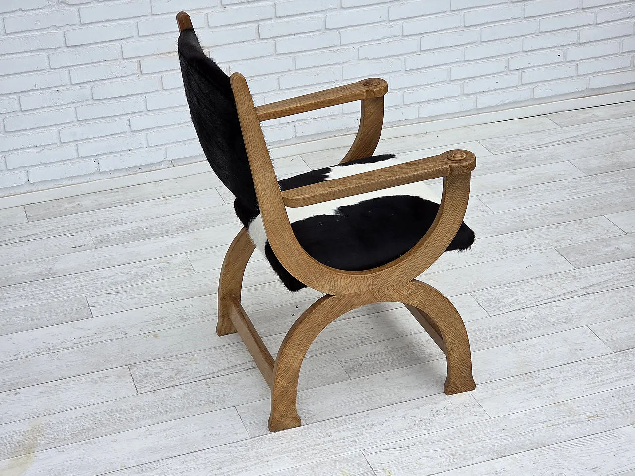 Danish highback armchair, cowhide, oak wood, 1960s 10