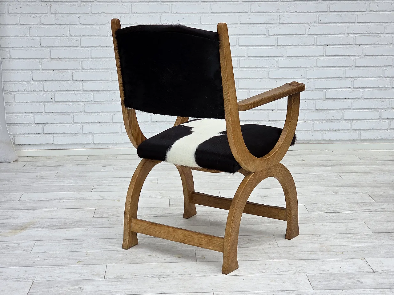 Danish highback armchair, cowhide, oak wood, 1960s 11