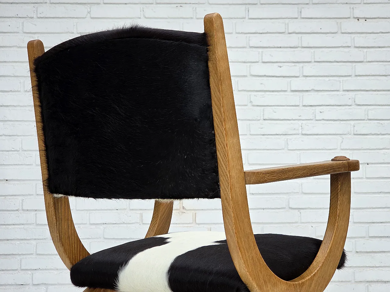 Danish highback armchair, cowhide, oak wood, 1960s 12