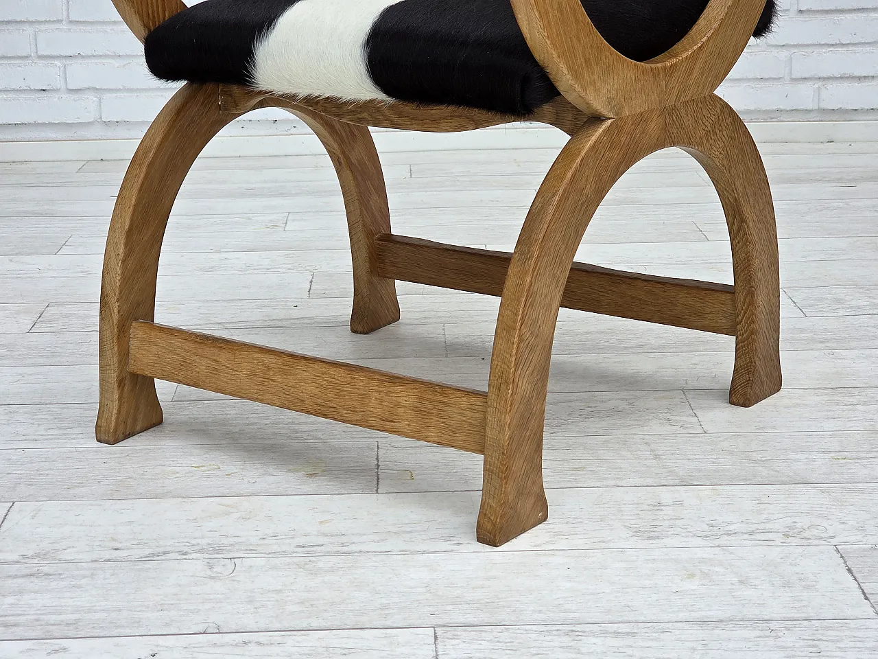 Danish highback armchair, cowhide, oak wood, 1960s 13