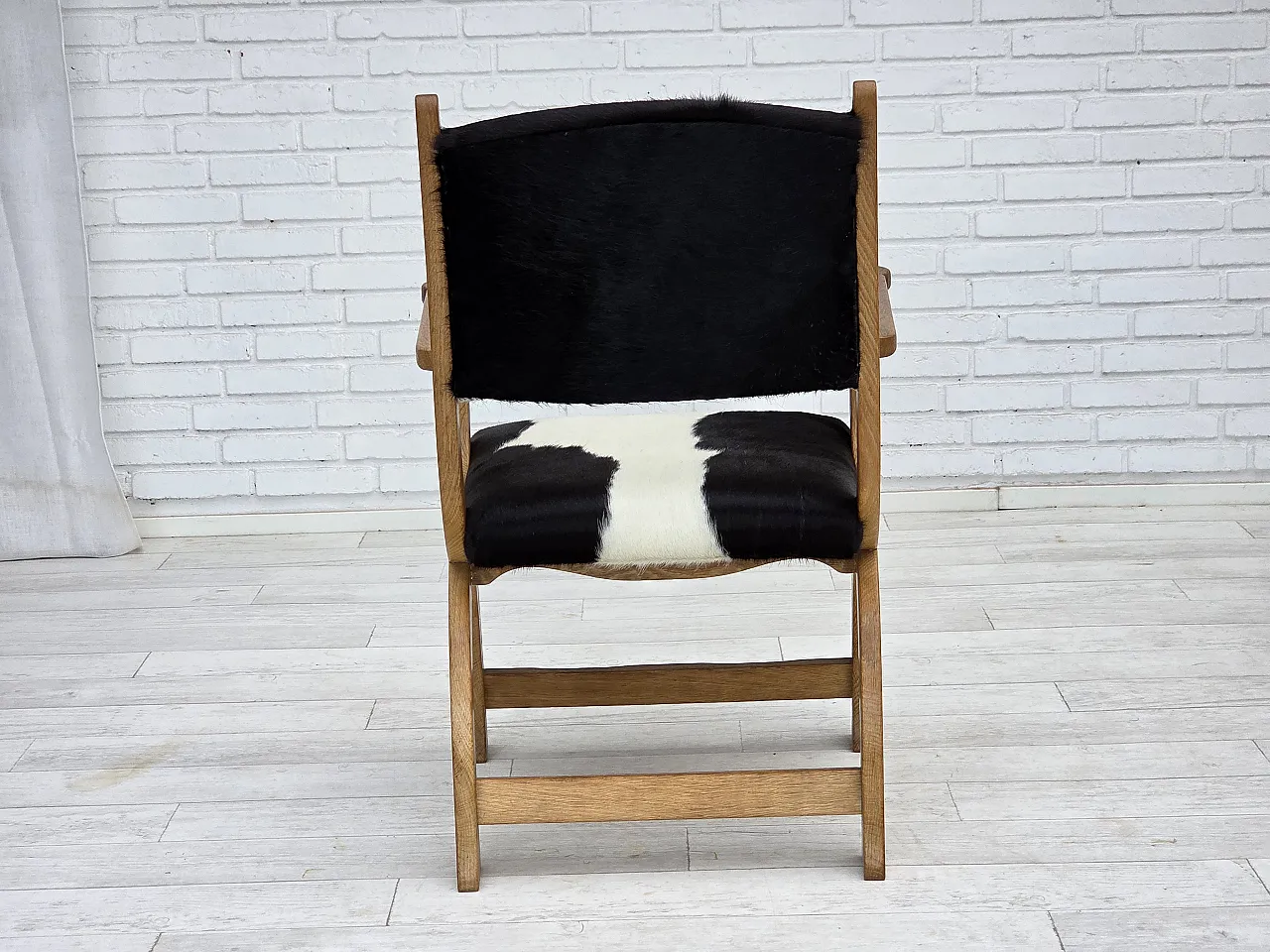 Danish highback armchair, cowhide, oak wood, 1960s 14