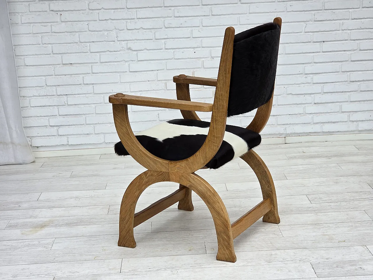 Danish highback armchair, cowhide, oak wood, 1960s 15