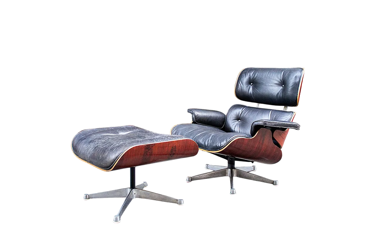 670 Poltrona con pouf di C.&R. Eames per Herman Miller, anni '70 6