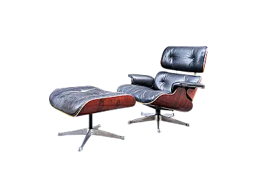 670 Poltrona con pouf di C.&R. Eames per Herman Miller, anni '70