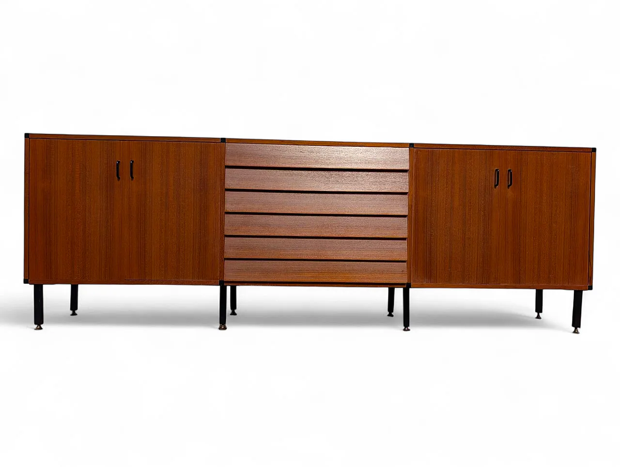 Teak wood cabinet with 6 drawers and 4 doors, 1950s 1