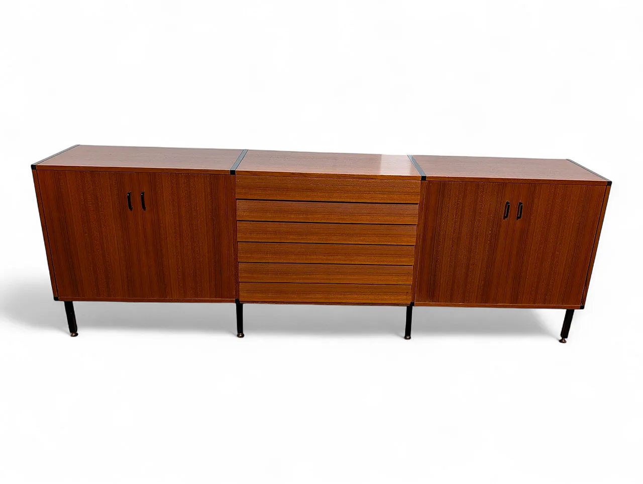 Teak wood cabinet with 6 drawers and 4 doors, 1950s 2