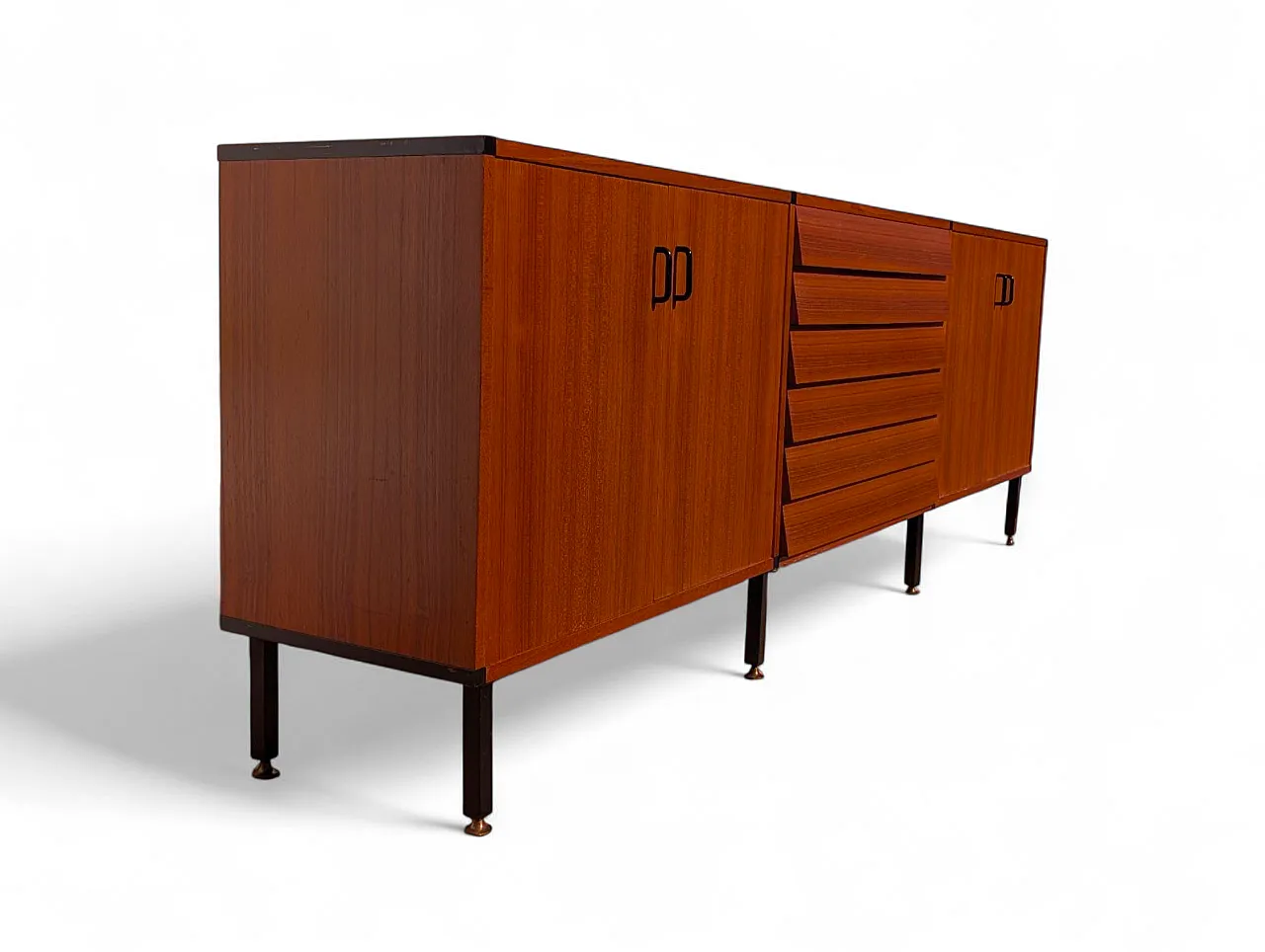 Teak wood cabinet with 6 drawers and 4 doors, 1950s 4