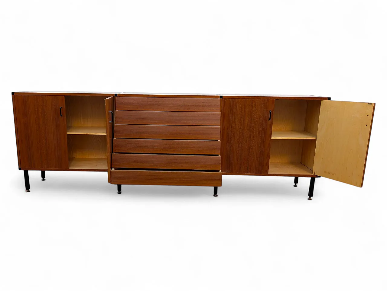 Teak wood cabinet with 6 drawers and 4 doors, 1950s 7