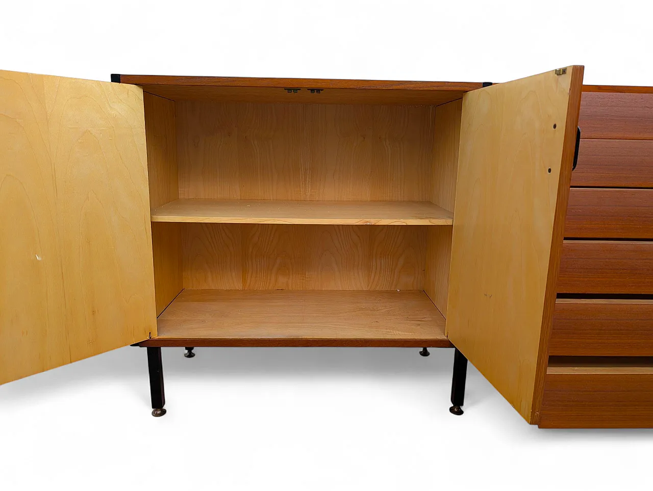 Teak wood cabinet with 6 drawers and 4 doors, 1950s 10