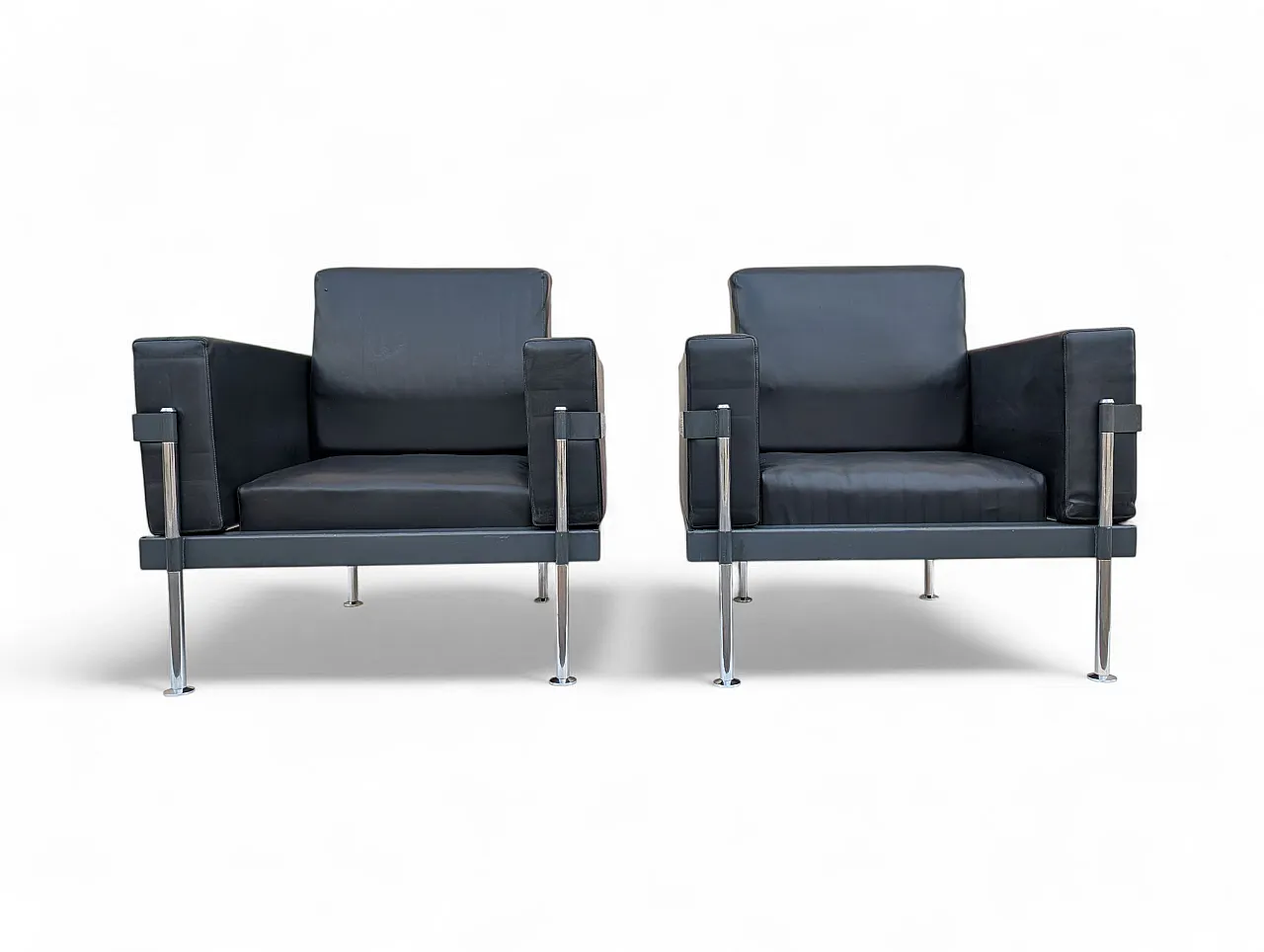 Pair of Mid-Century style armchairs in chromed metal, 1970s 1