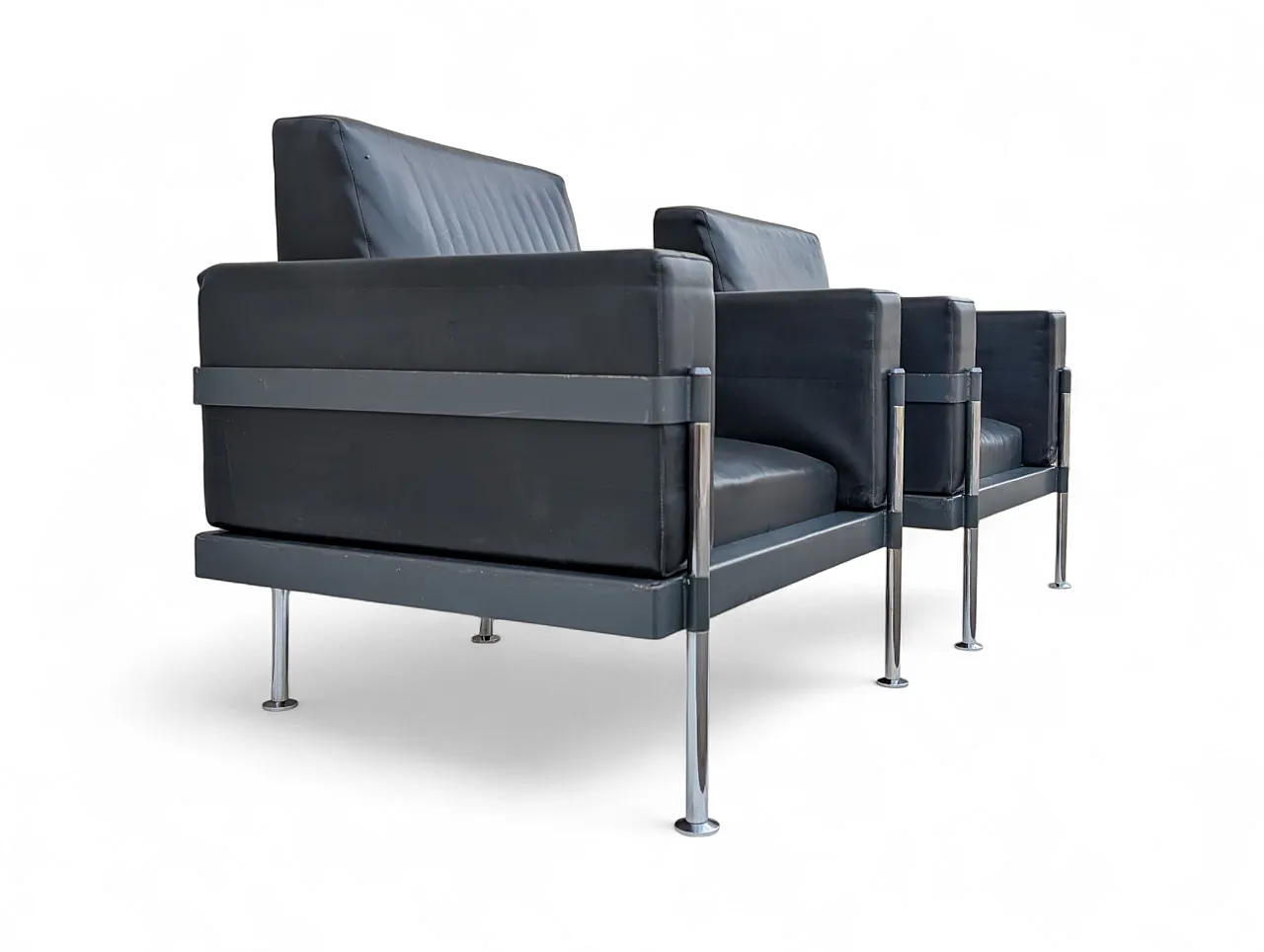 Pair of Mid-Century style armchairs in chromed metal, 1970s 4