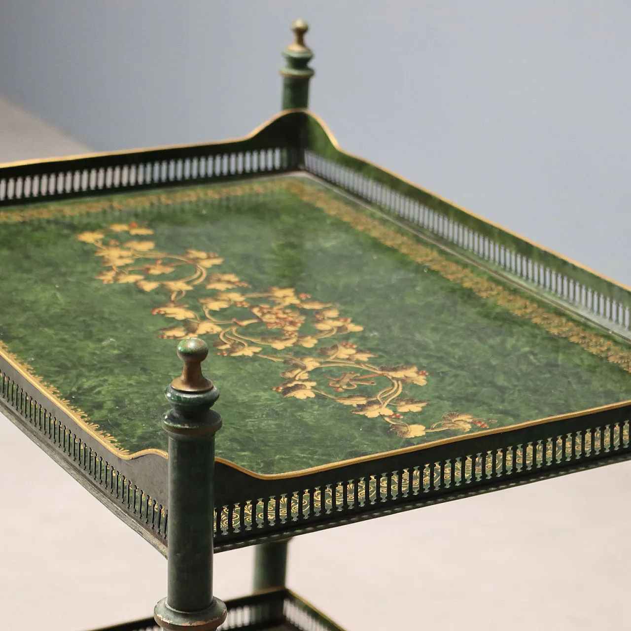 Carrello in ferro laccato a finto marmo, dipinto in oro, '900 3