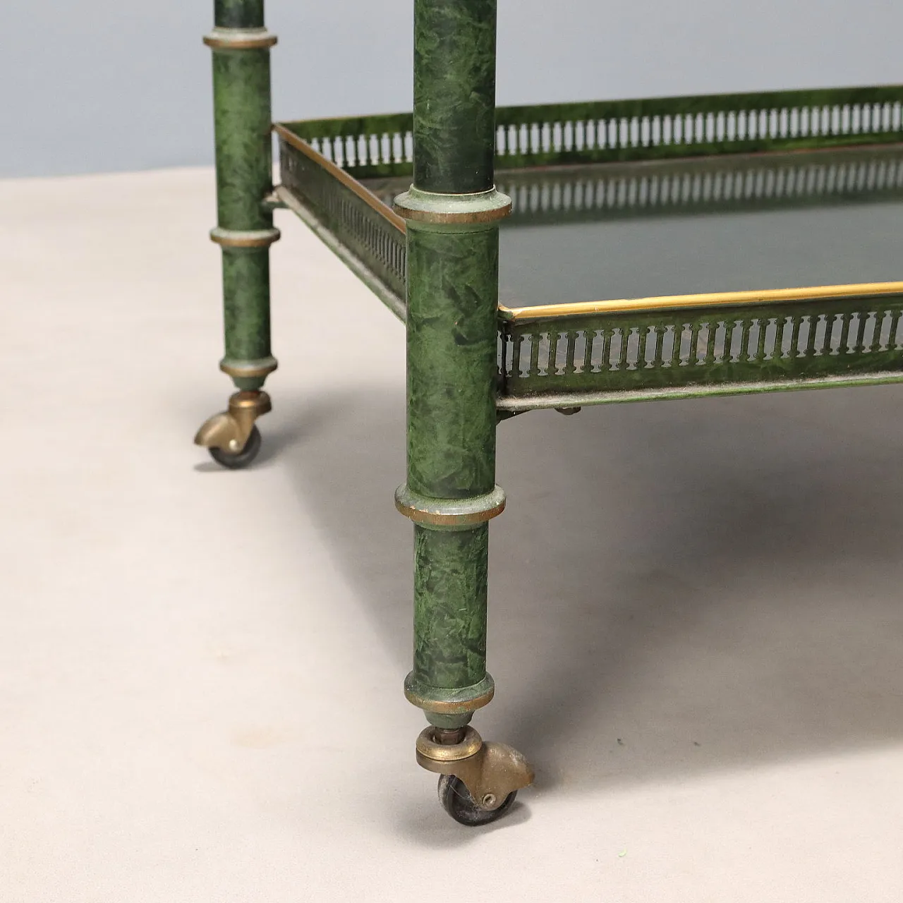 Carrello in ferro laccato a finto marmo, dipinto in oro, '900 5