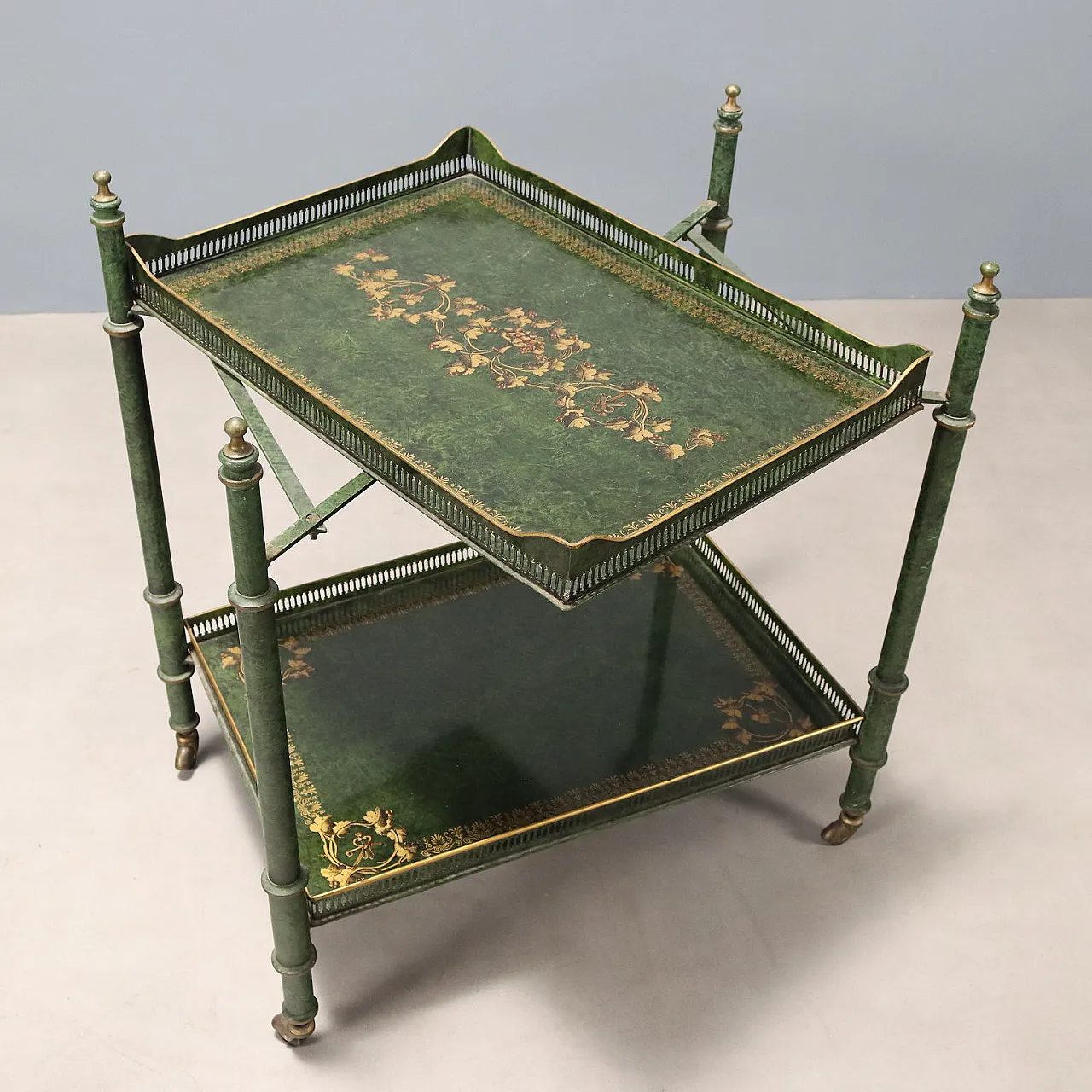 Carrello in ferro laccato a finto marmo, dipinto in oro, '900 8