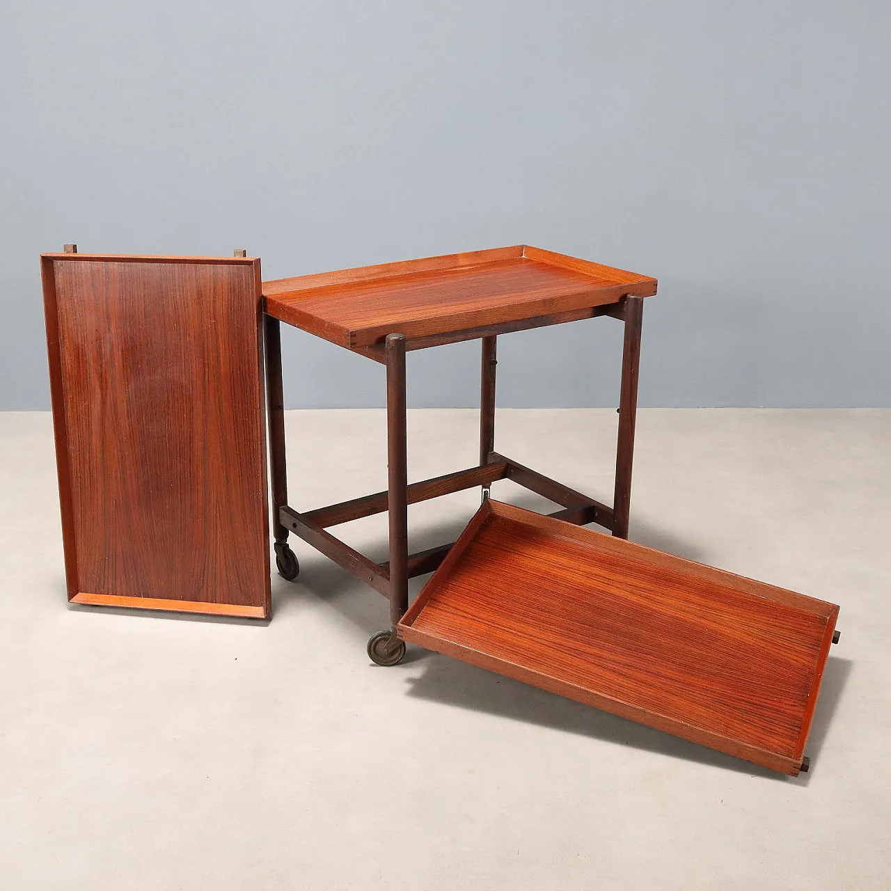 Carrello da servizio impiallacciato in teak, '900 7