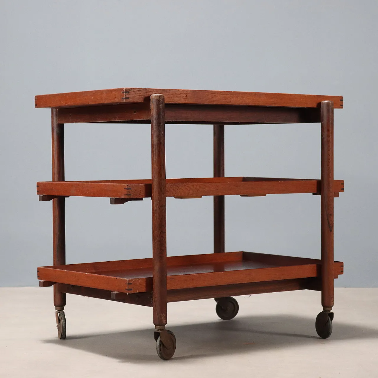 Carrello da servizio impiallacciato in teak, '900 8