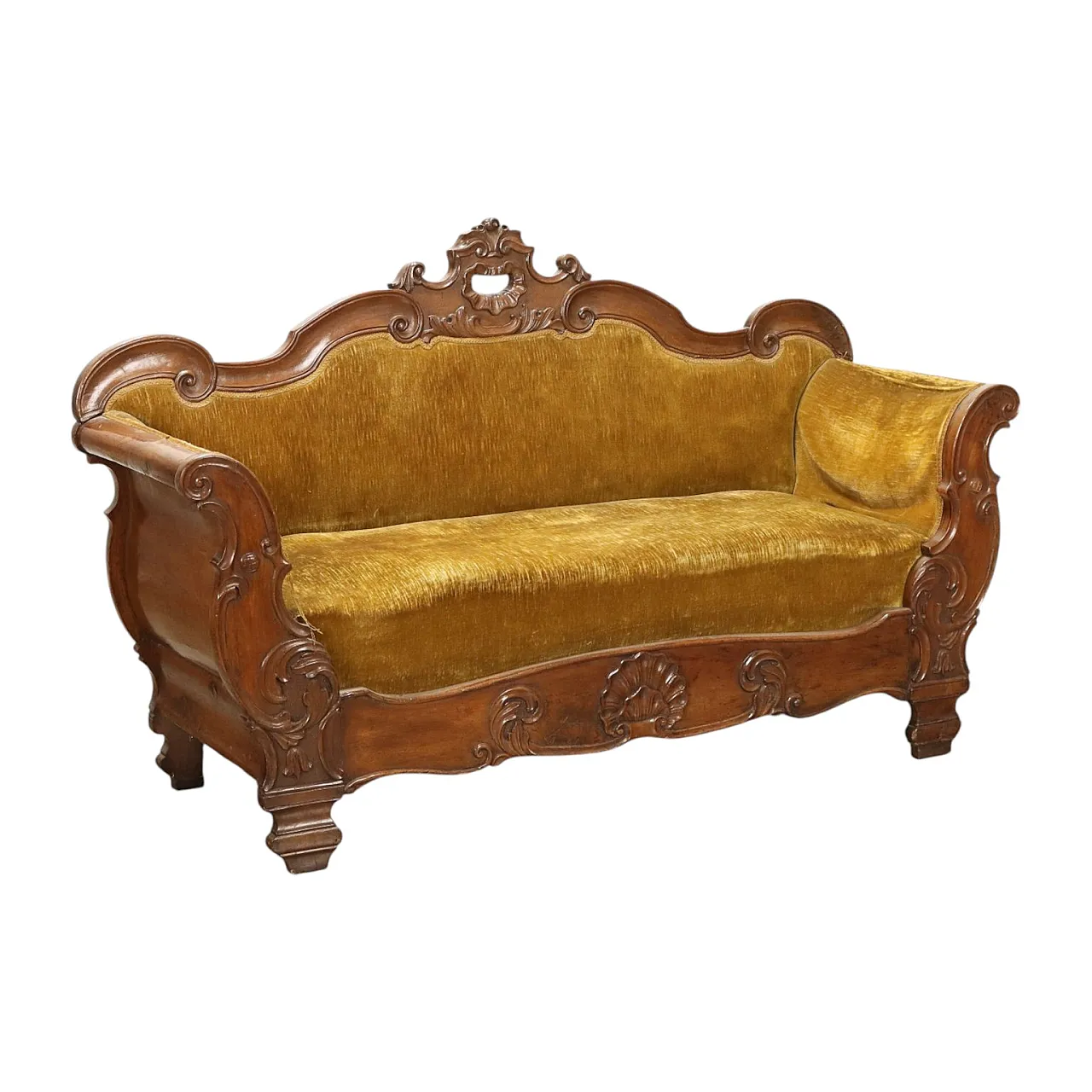 Sofa Louis Philippe in walnut carving Italy, 19th century 1