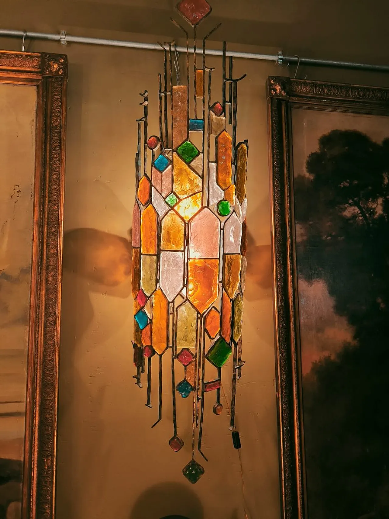 Pair of brutalist hammered glass wall lamps by Poliarte, 1970s 3