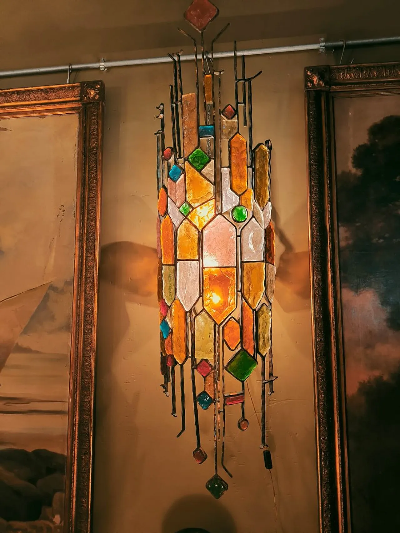 Pair of brutalist hammered glass wall lamps by Poliarte, 1970s 4