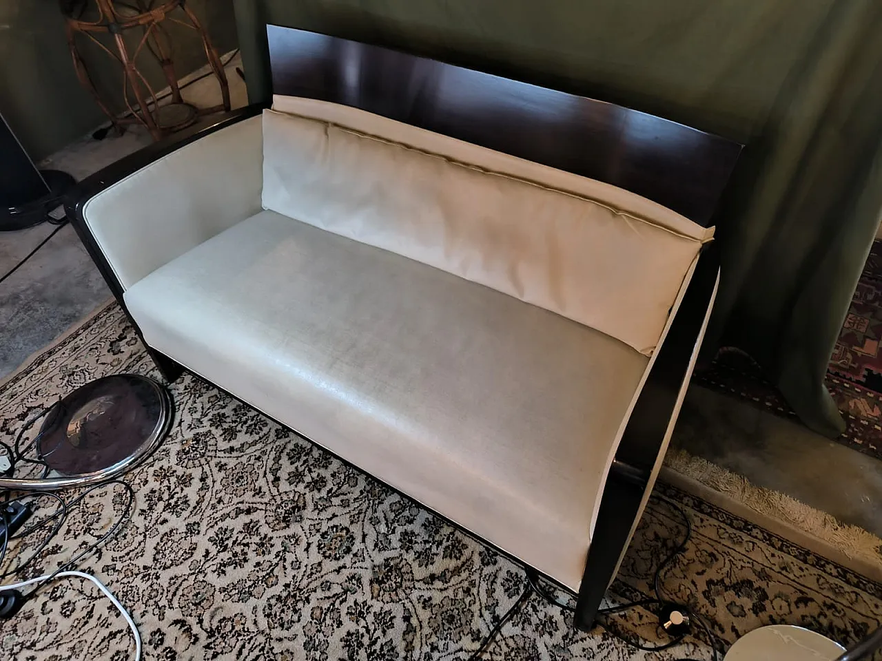 Leather and wood sofa, 1950s 1