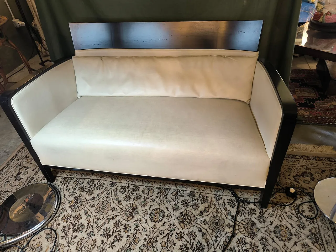 Leather and wood sofa, 1950s 2