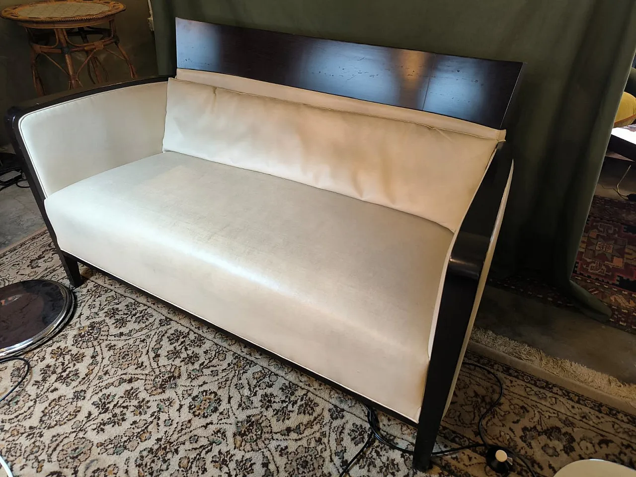 Leather and wood sofa, 1950s 3