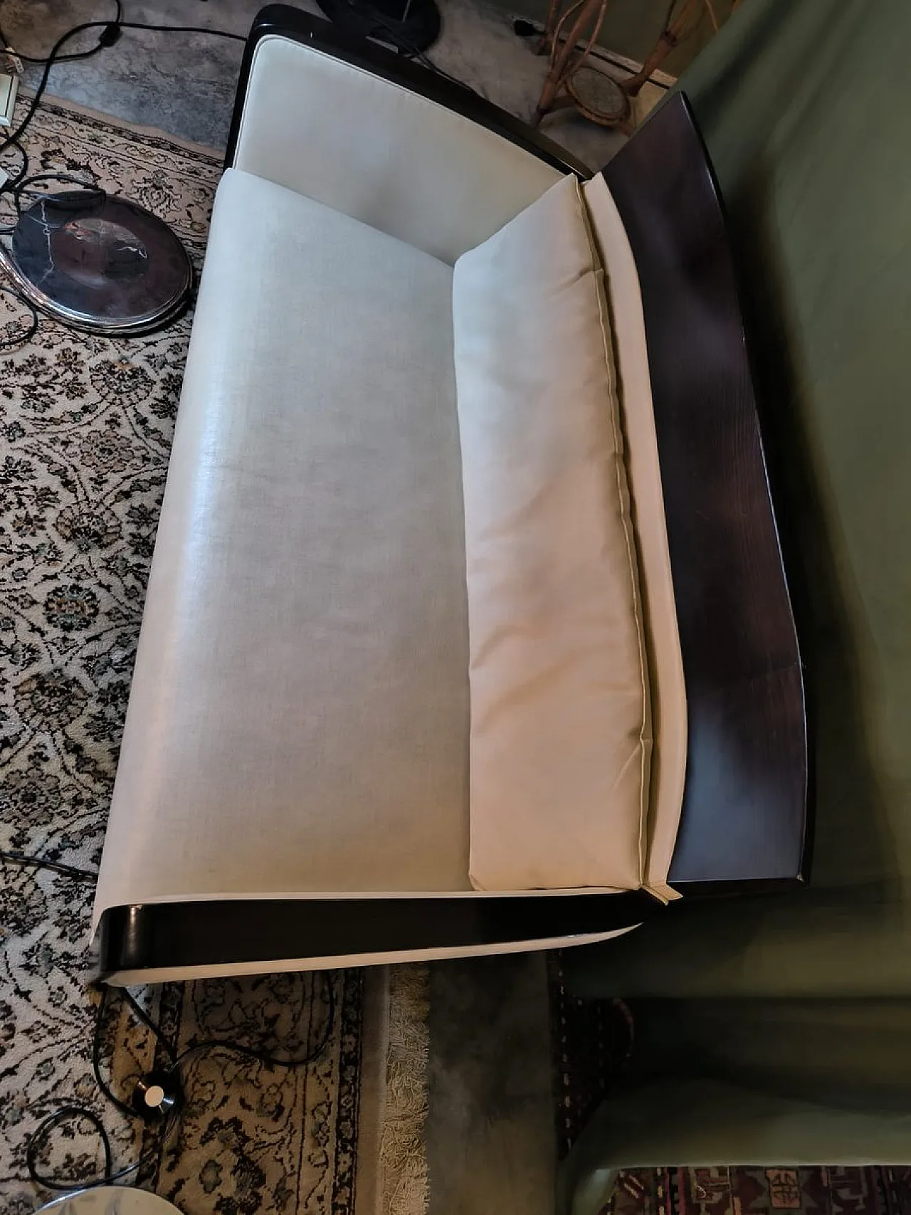 Leather and wood sofa, 1950s 5