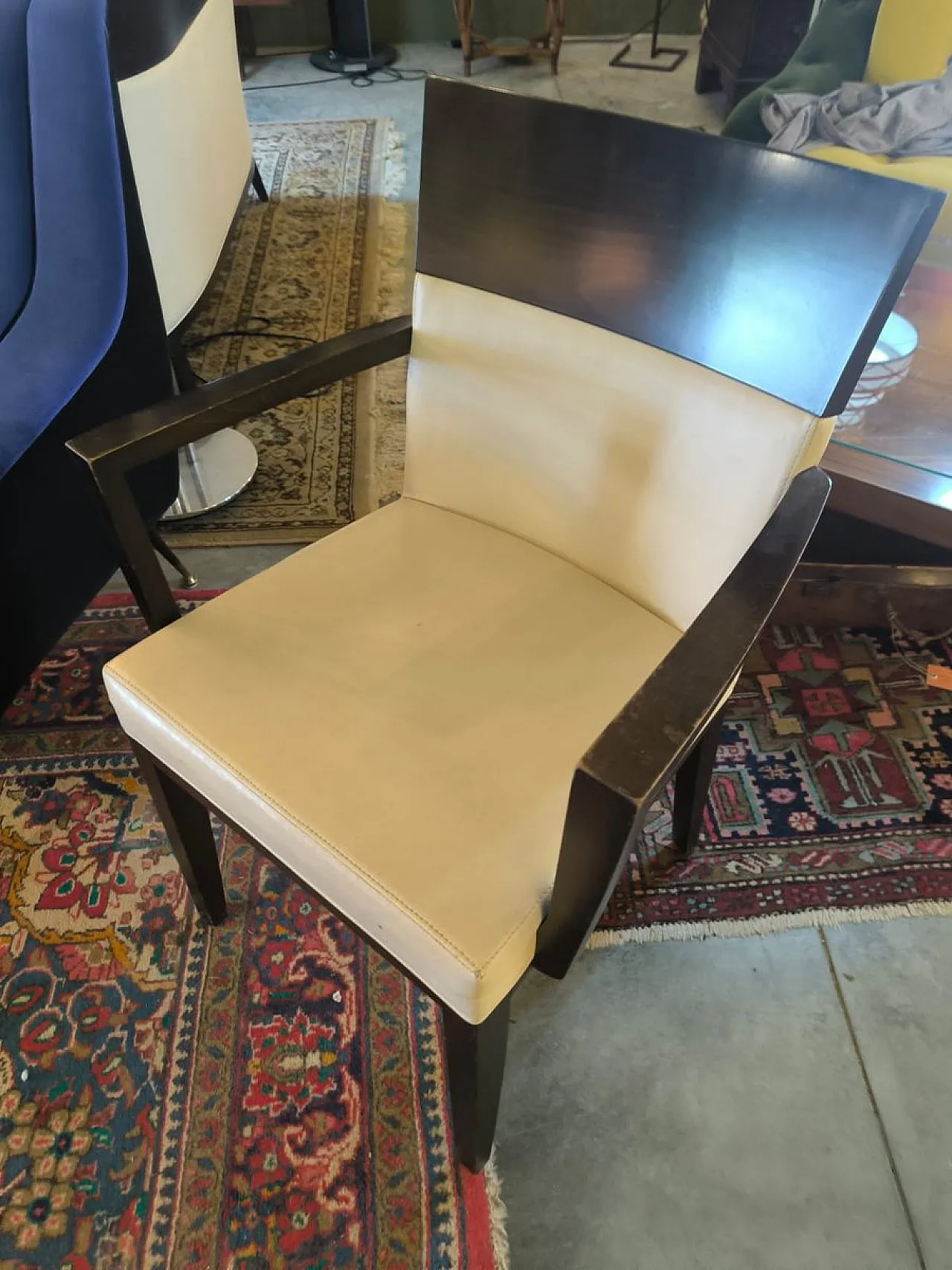 Sedia in legno e pelle, anni '50 1