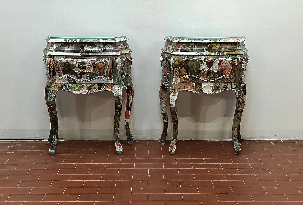 Coppio di comodini decoupage artistico, 2000 1