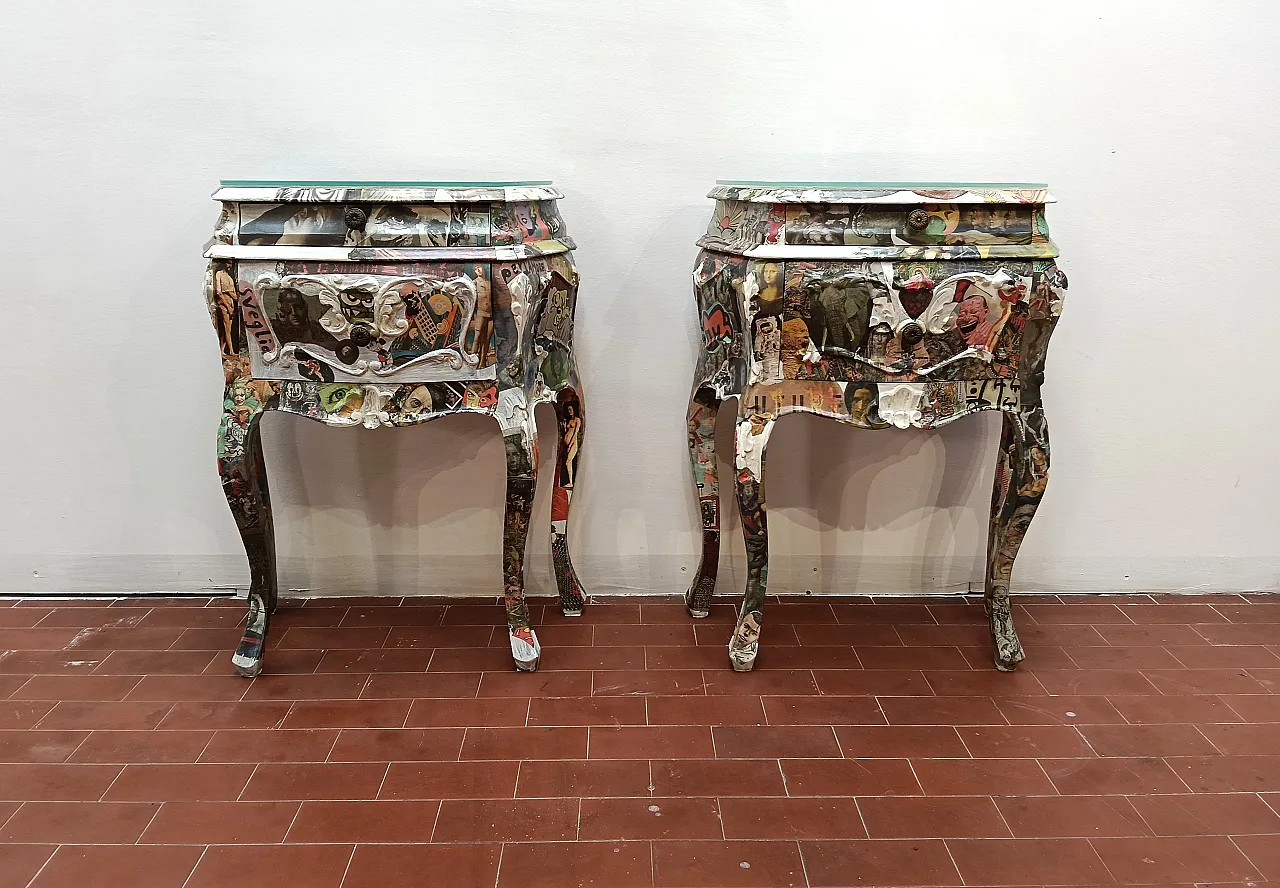 Coppio di comodini decoupage artistico, 2000 2