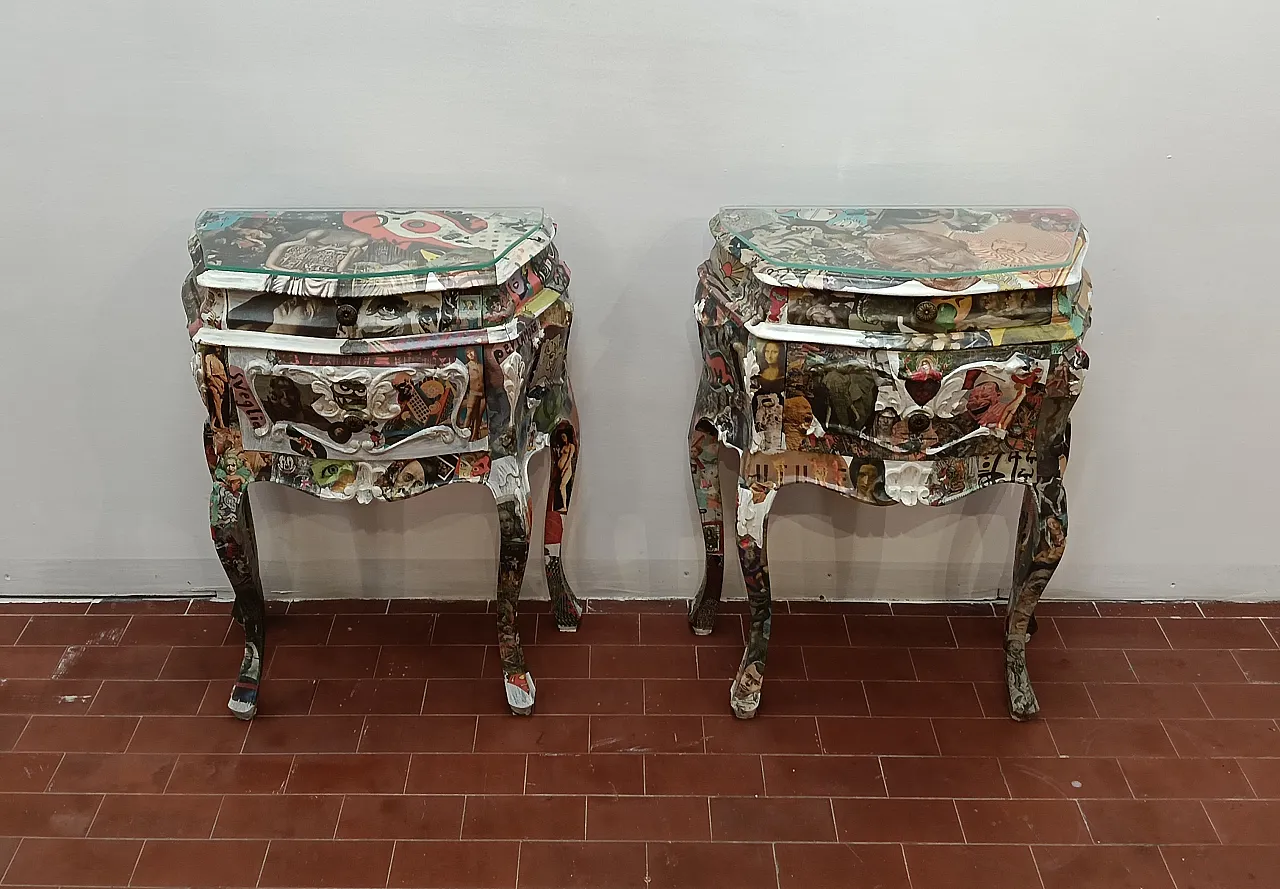 Coppio di comodini decoupage artistico, 2000 3
