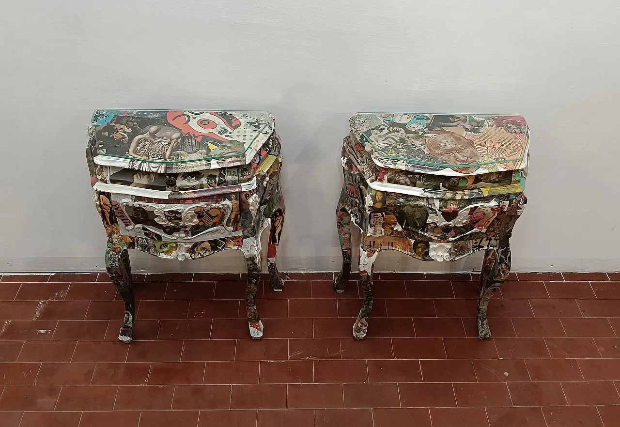 Coppio di comodini decoupage artistico, 2000 4