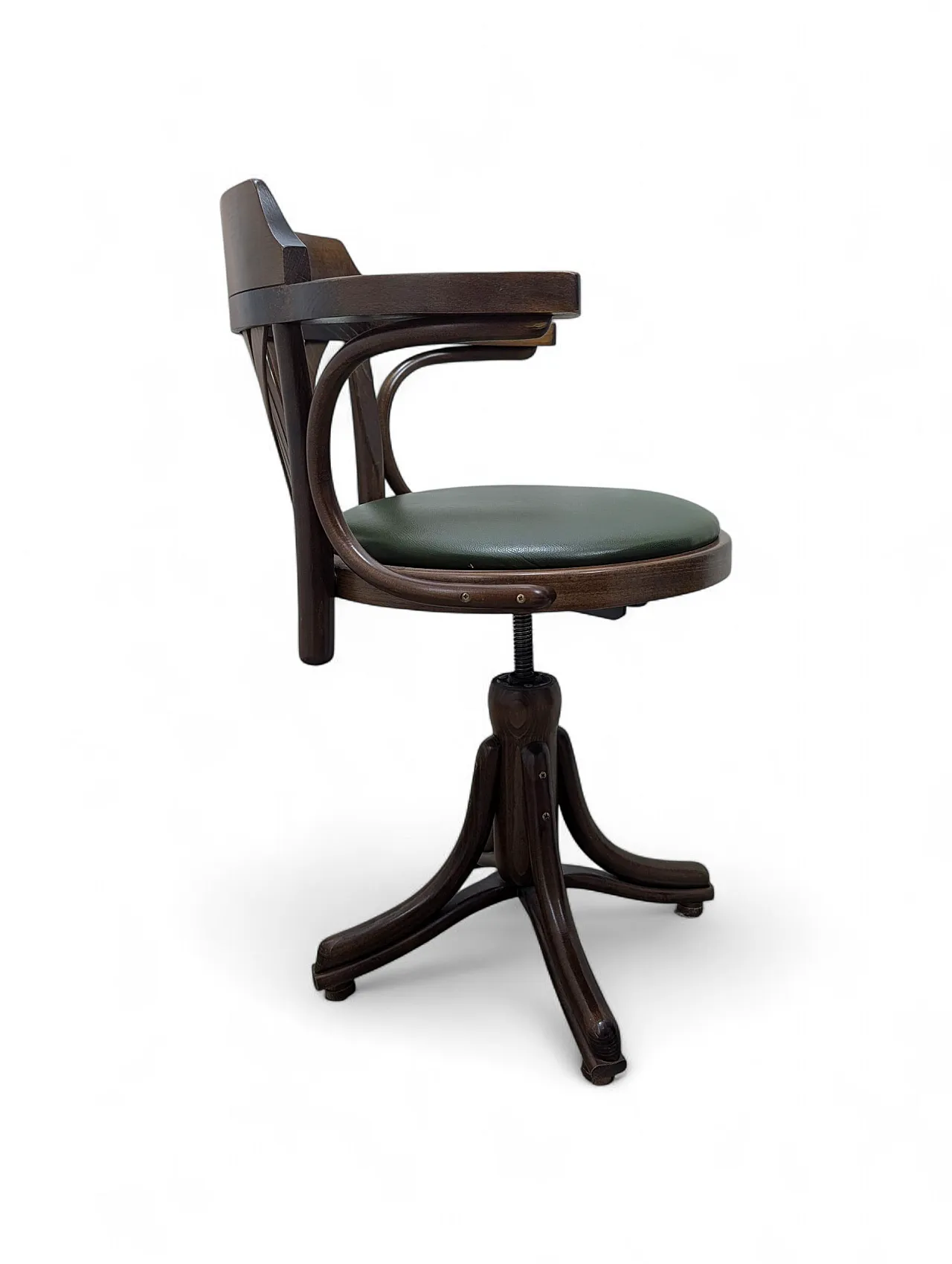 Wooden swivel chair with padded leather seat, 1950s/70s 2