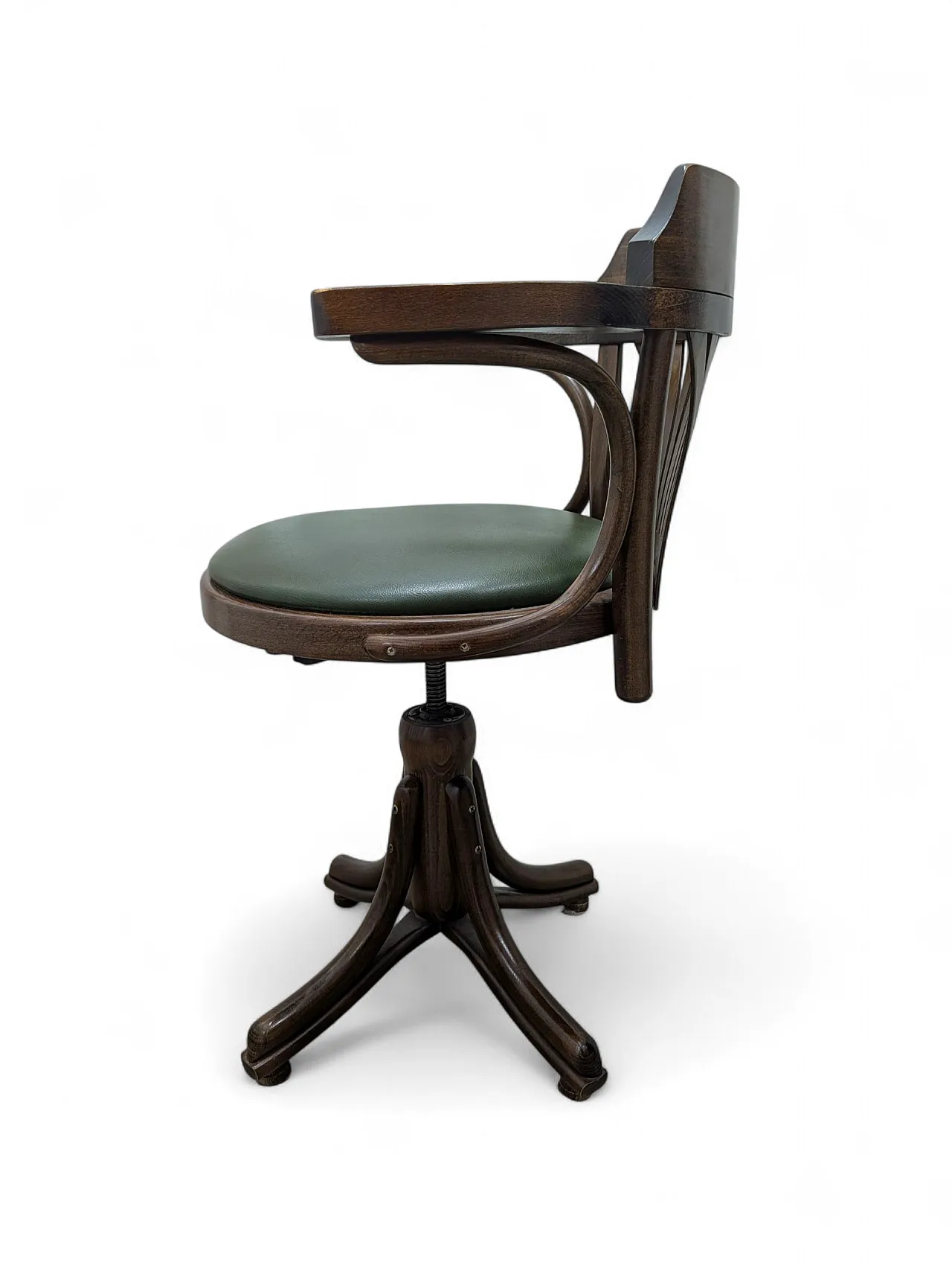 Wooden swivel chair with padded leather seat, 1950s/70s 4