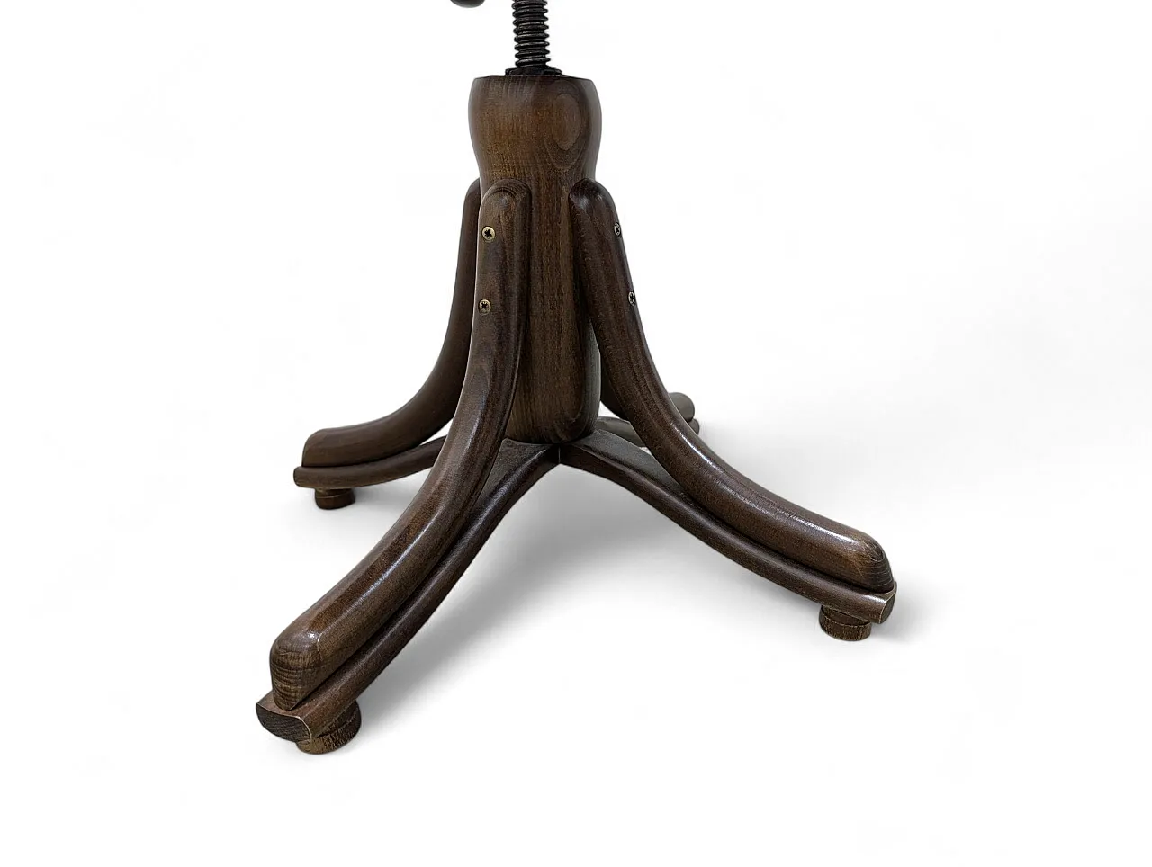 Wooden swivel chair with padded leather seat, 1950s/70s 6