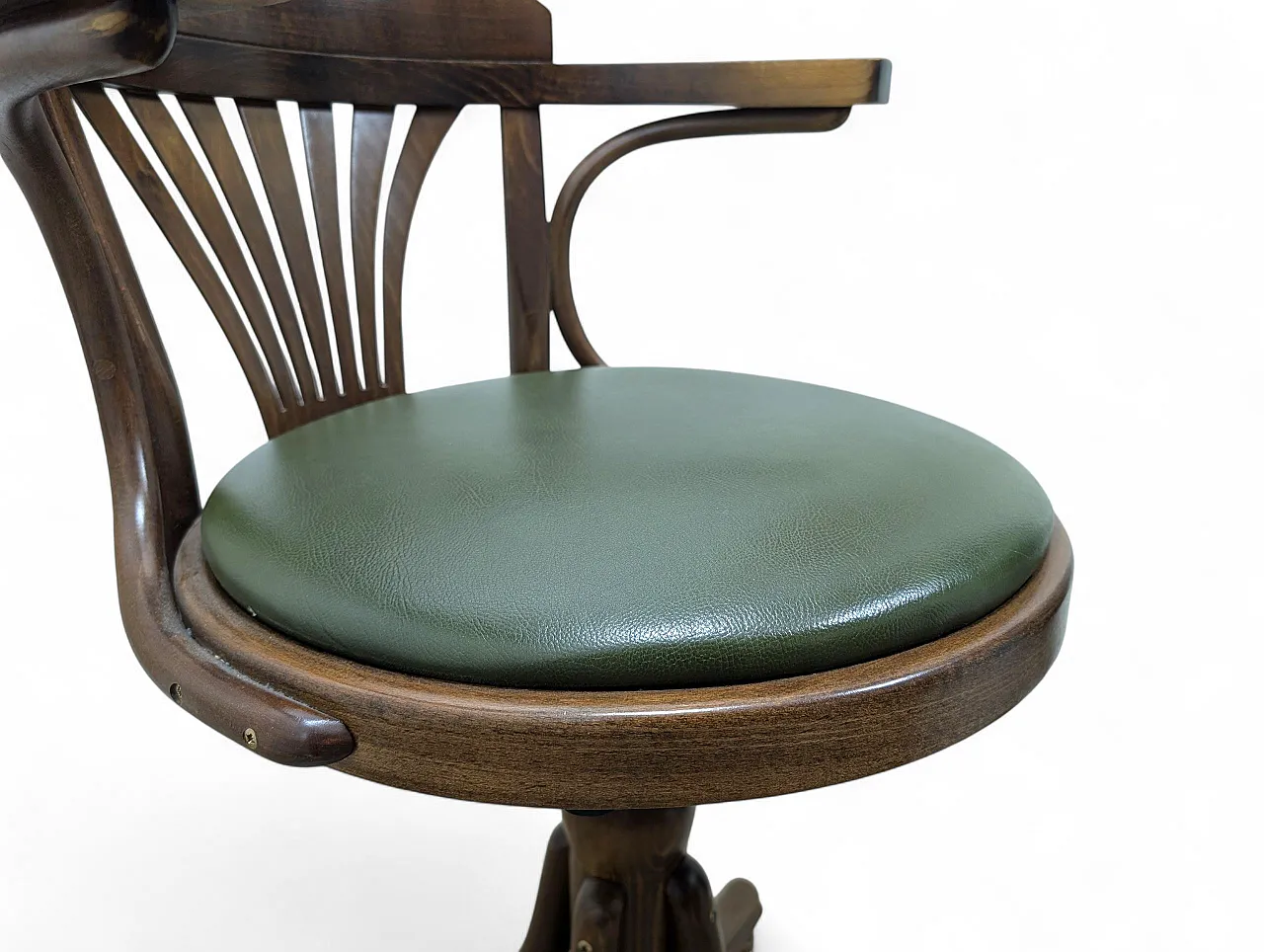 Wooden swivel chair with padded leather seat, 1950s/70s 7