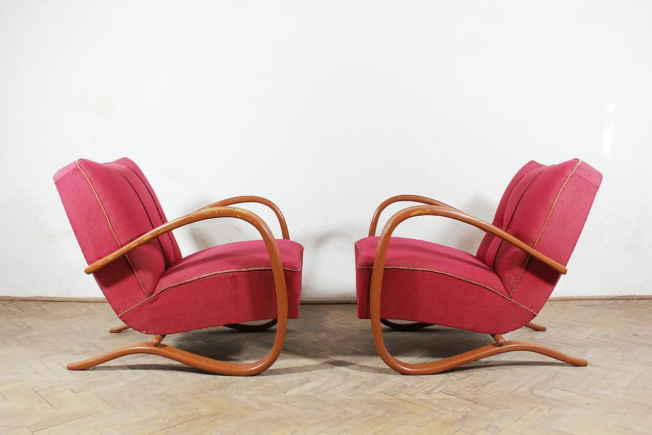 Bentwood lounge chairs with coffee table by Jindřich Halabala, 1930s 5