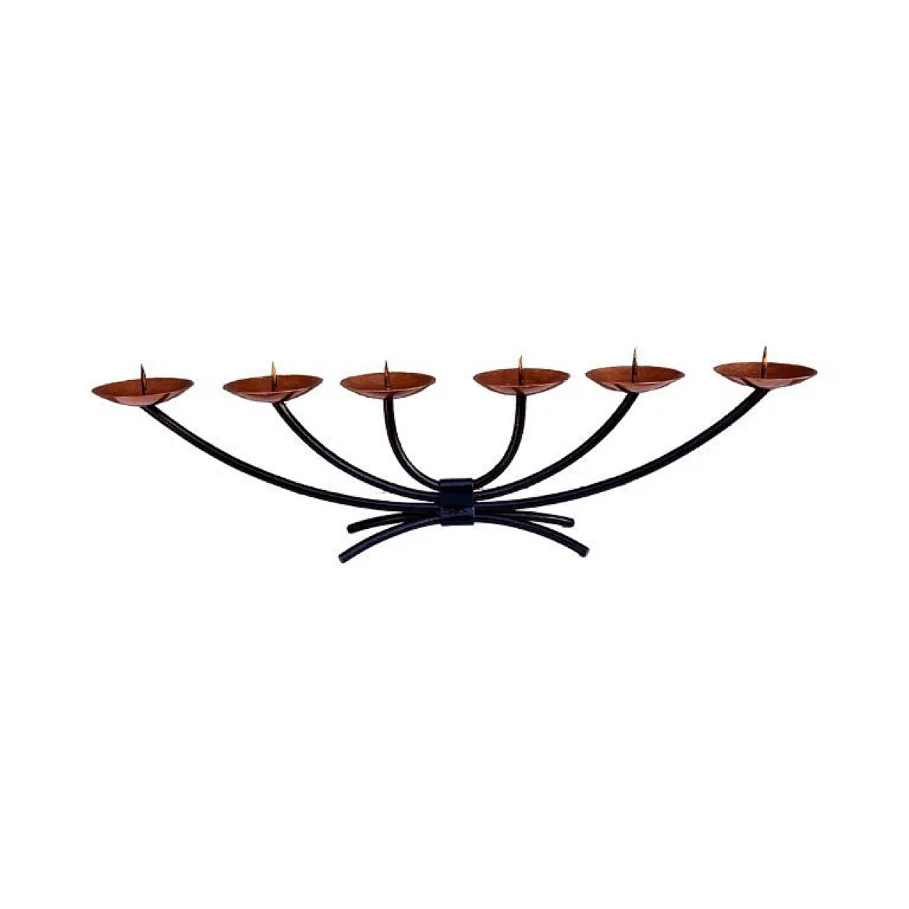 Candeliere in metallo con piastre in rame forgiato, anni '70 1