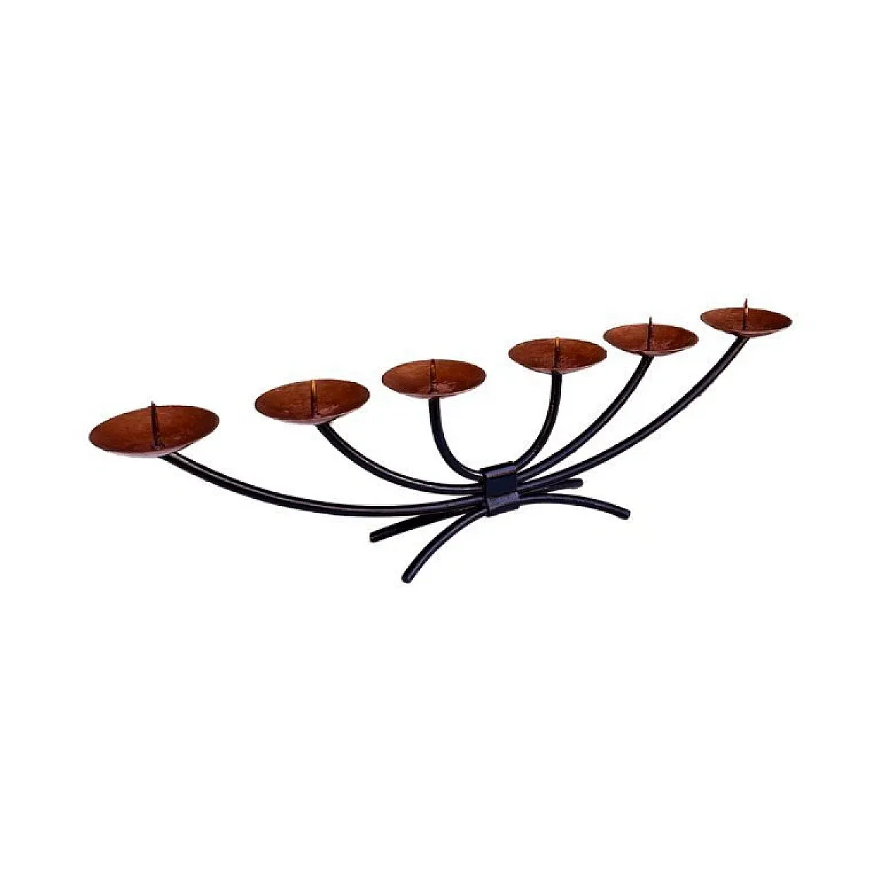 Candeliere in metallo con piastre in rame forgiato, anni '70 5