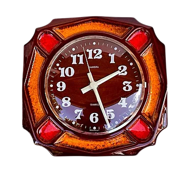 Orologio da parete da cucina con cornice in ceramica, anni '70