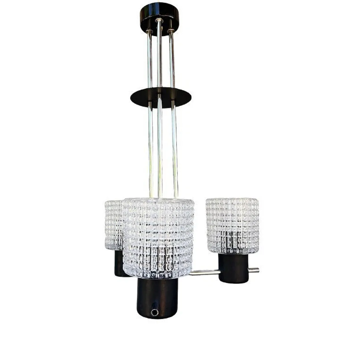 Lampada a sospensione in vetro goffrato, anni '70 1