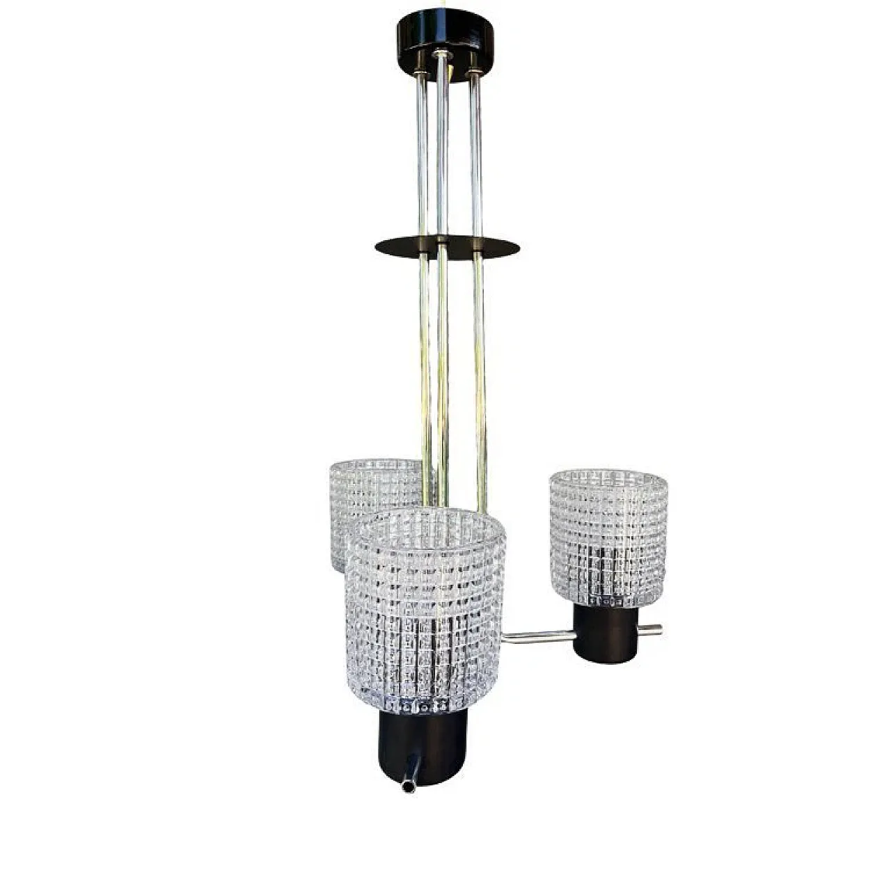 Lampada a sospensione in vetro goffrato, anni '70 10