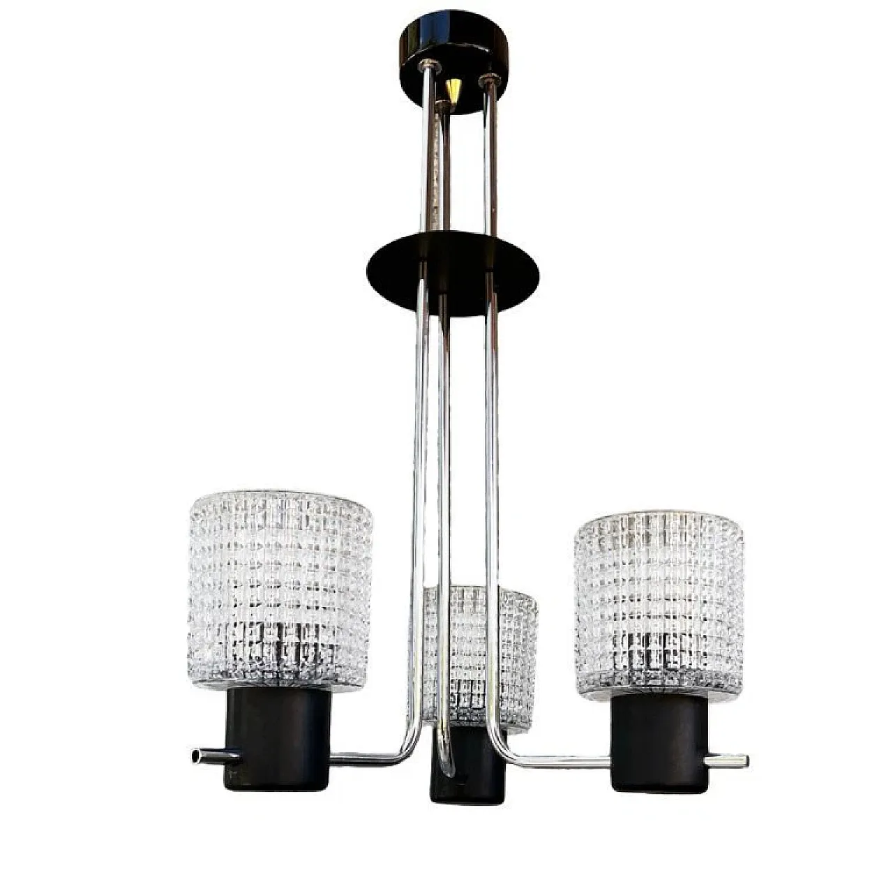 Lampada a sospensione in vetro goffrato, anni '70 11