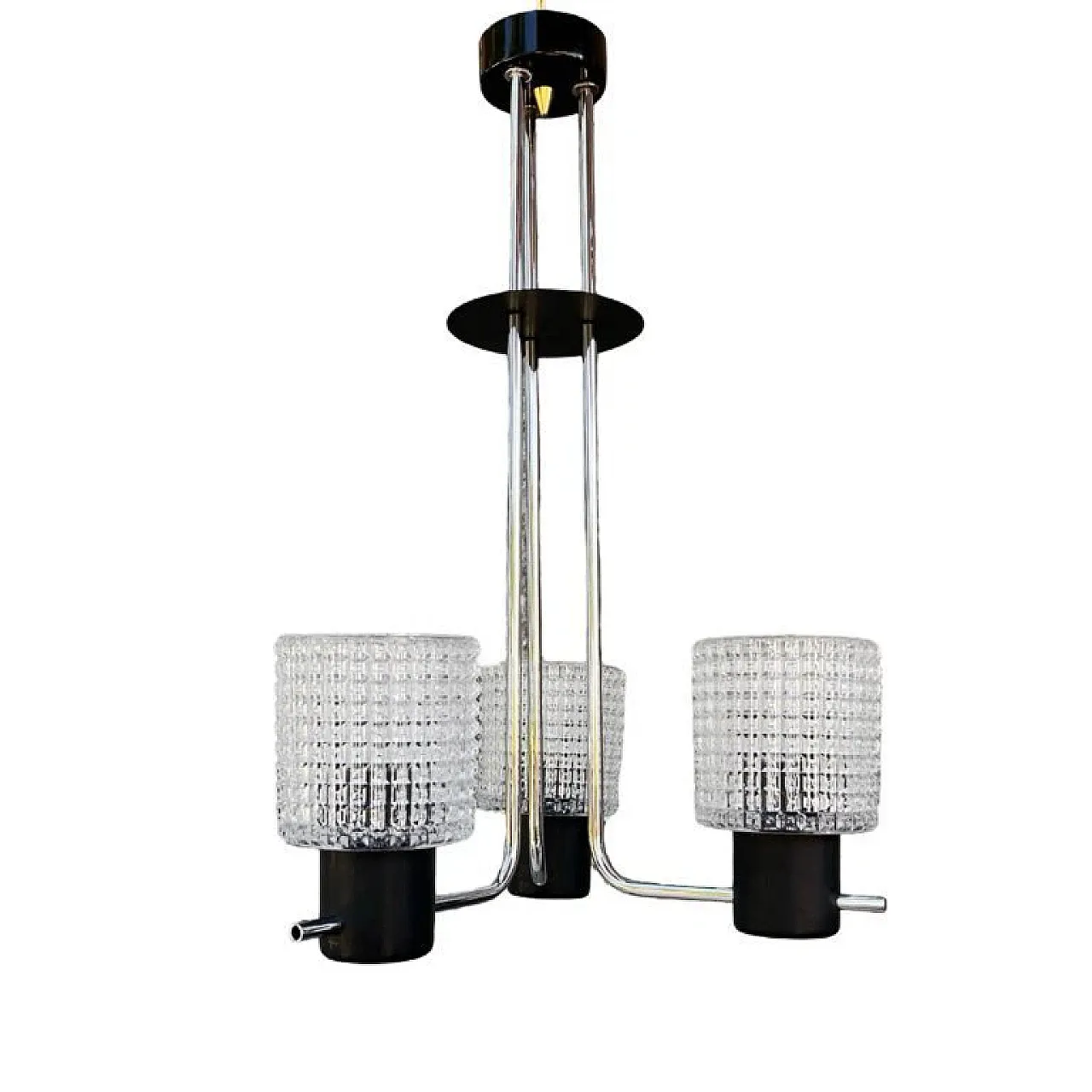 Lampada a sospensione in vetro goffrato, anni '70 12